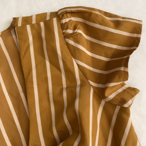 Loft Beach | V-Neck Striped Keyhole Tie Front Short Sleeve Peplum Top Bronze XXS - Picture 11 of 16